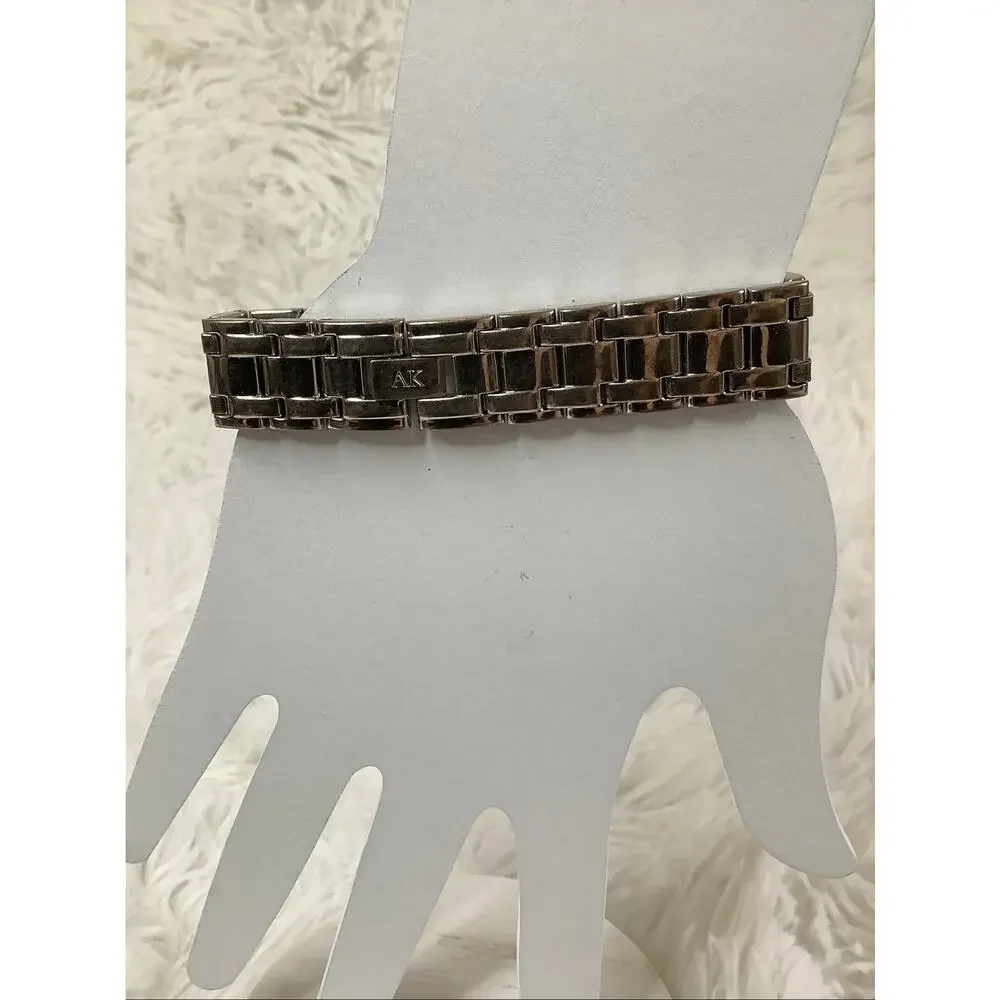 Anne Klein Silver Tone Crystal Bezel Roman Numerals Quartz Watch Elegant A4-32